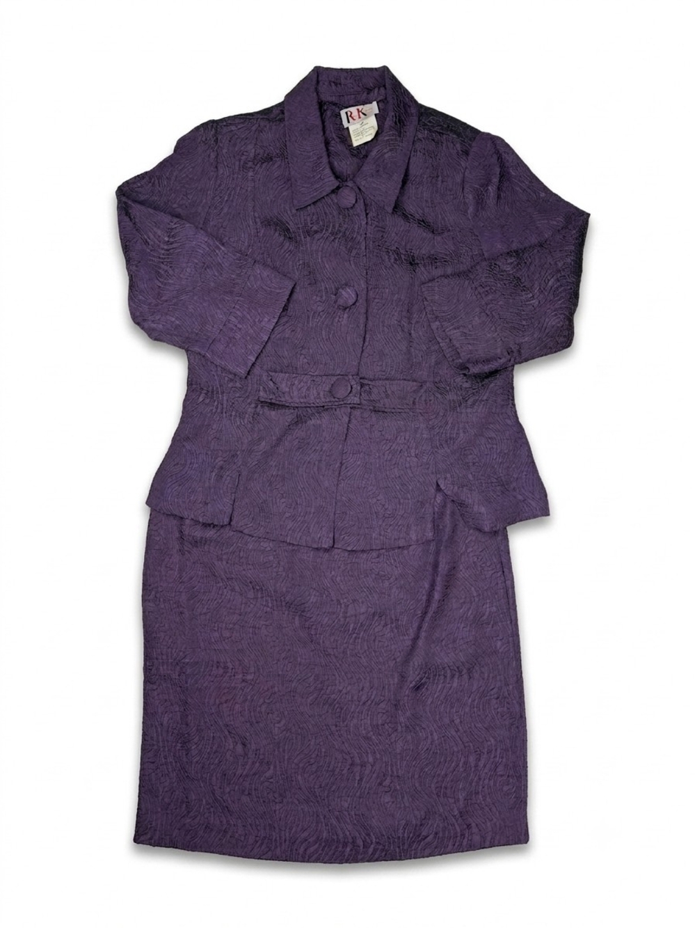 R&K Original Vintage Purple Textured Skirt Suit Set Womens Size 10P 2 Piece
